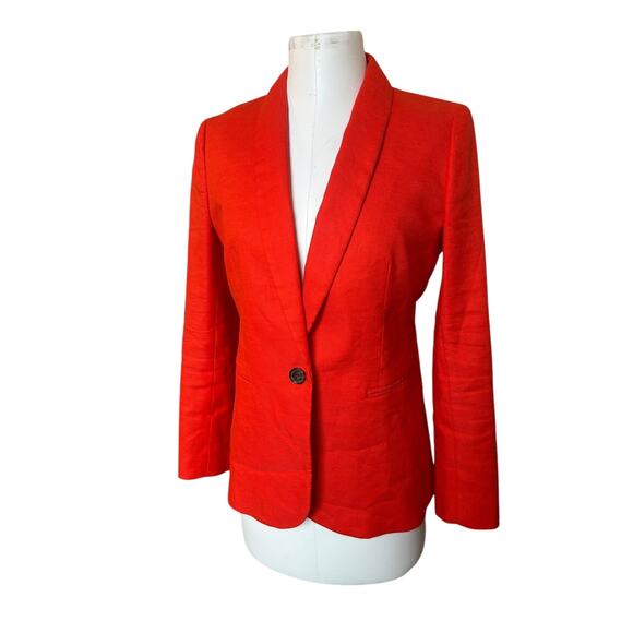 J.Crew Parke Linen Blazer Bright Orange sz 6 Preppy Academia Structured Classic - Picture 2 of 9